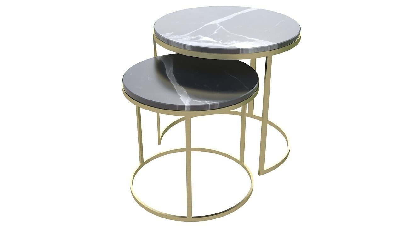 Golden circular twin tables 3D model_2