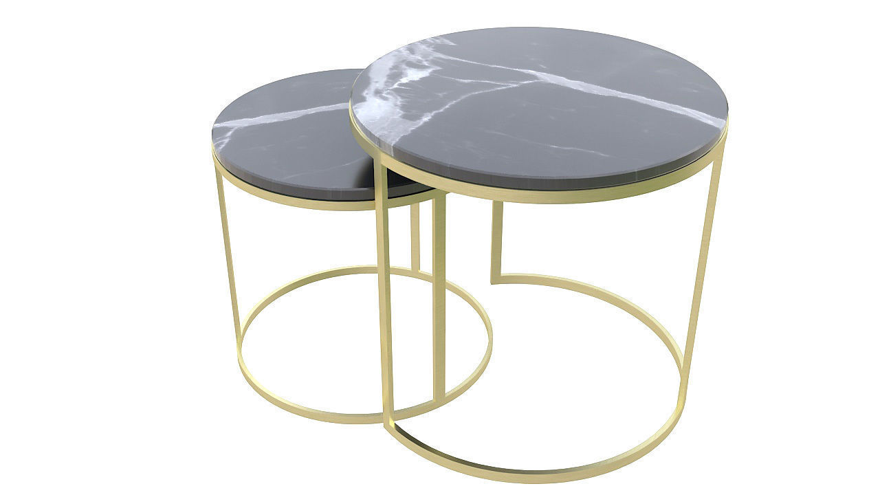 Golden circular twin tables 3D model_3