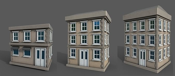 Vintage Building Set Low-poly 3D model