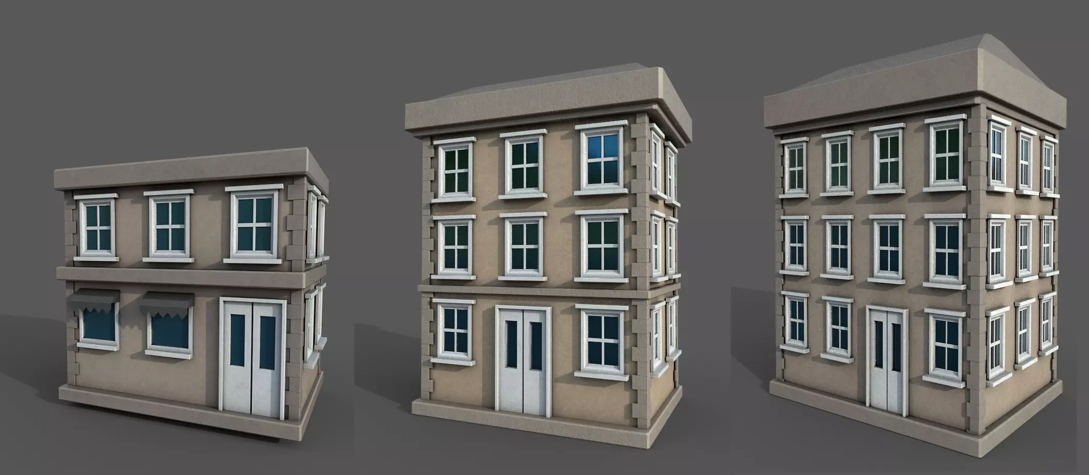 Vintage Building Set Low-poly 3D model_0
