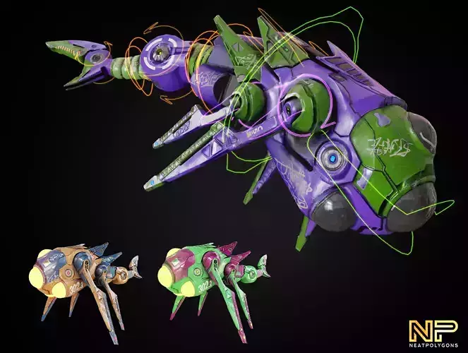 Sci-fi Underwater Drone - Stylized Submarine Low-poly 3D model