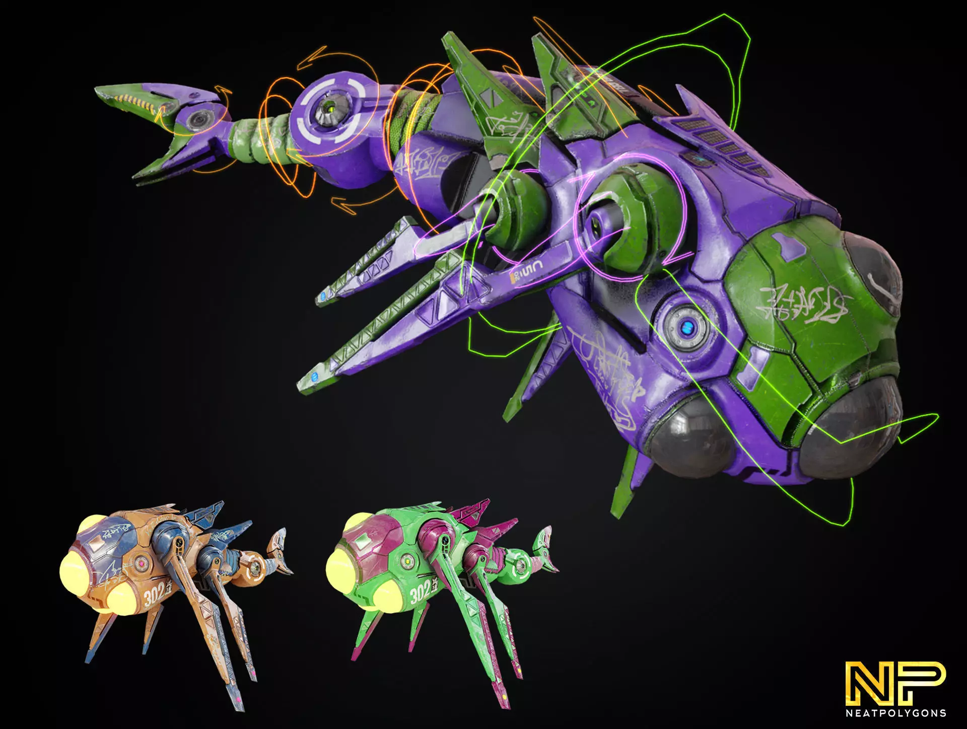 Sci-fi Underwater Drone - Stylized Submarine Low-poly 3D model_0