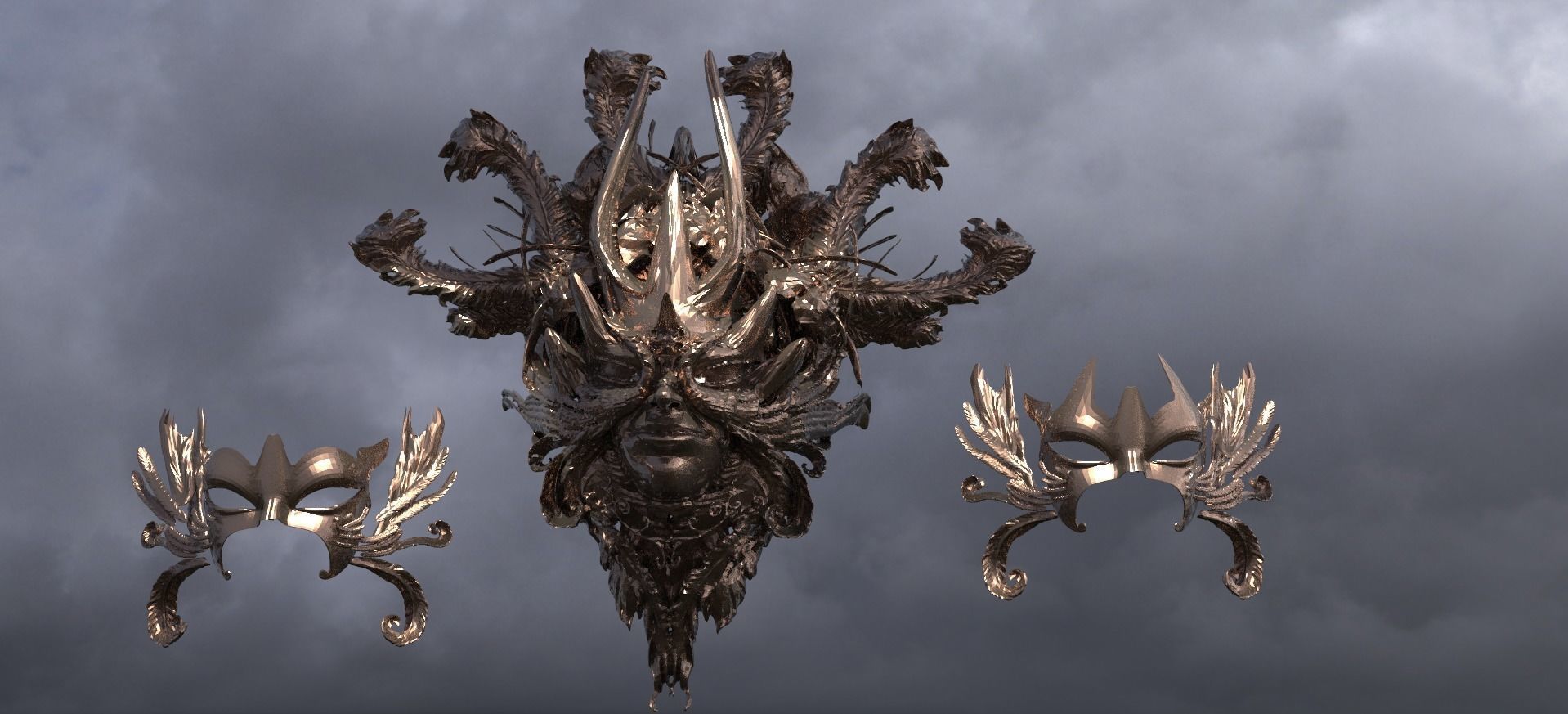 Baroque Mask and Shield Collection 1 3D model_1