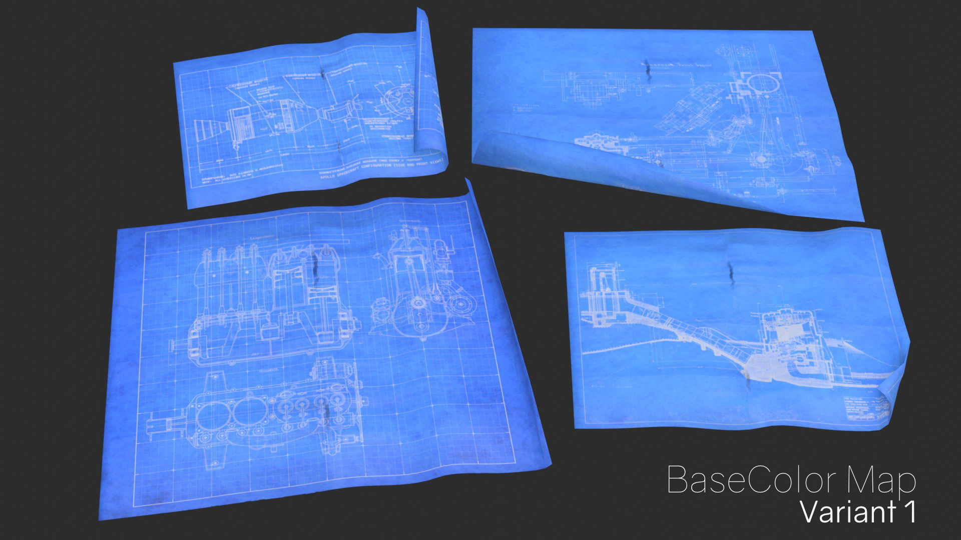 Technical Blueprints Low-poly 3D model_10