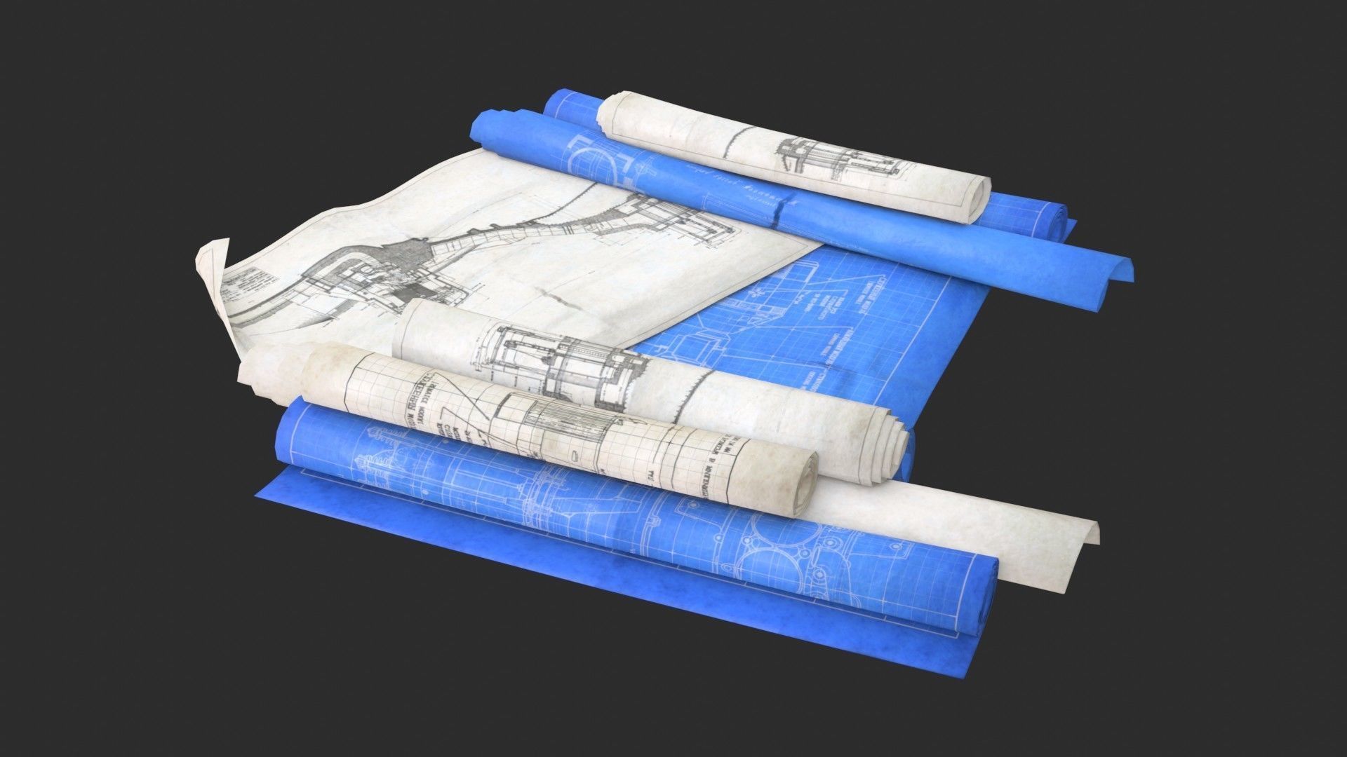 Technical Blueprints Low-poly 3D model_5