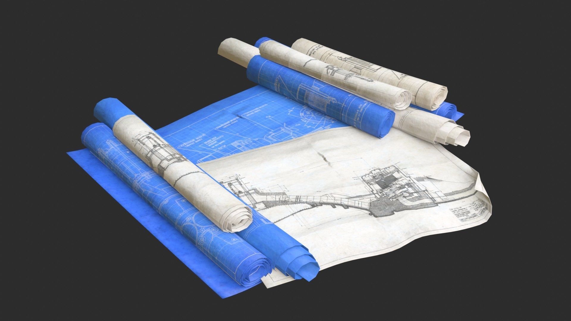 Technical Blueprints Low-poly 3D model_1