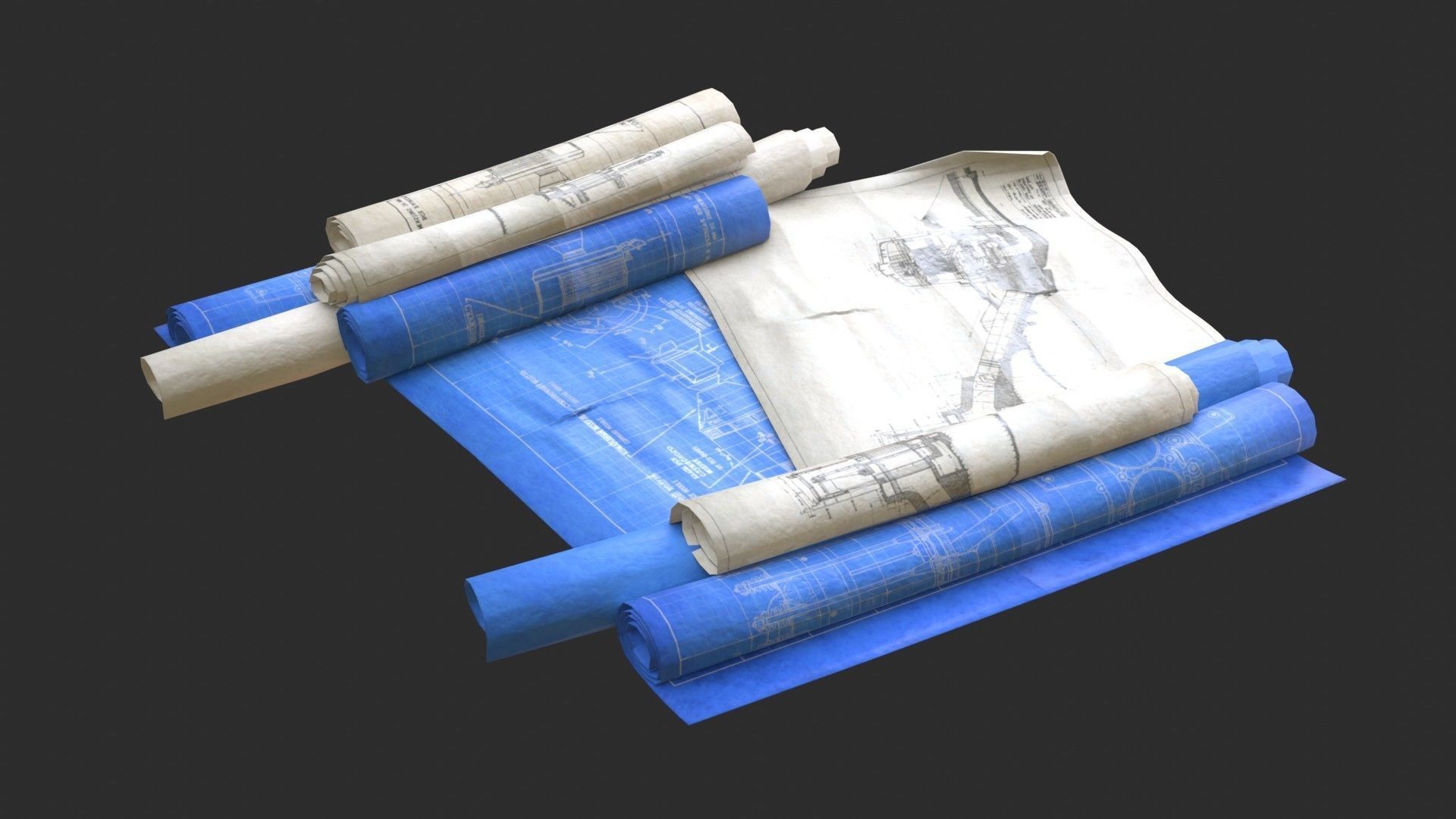 Technical Blueprints Low-poly 3D model_8