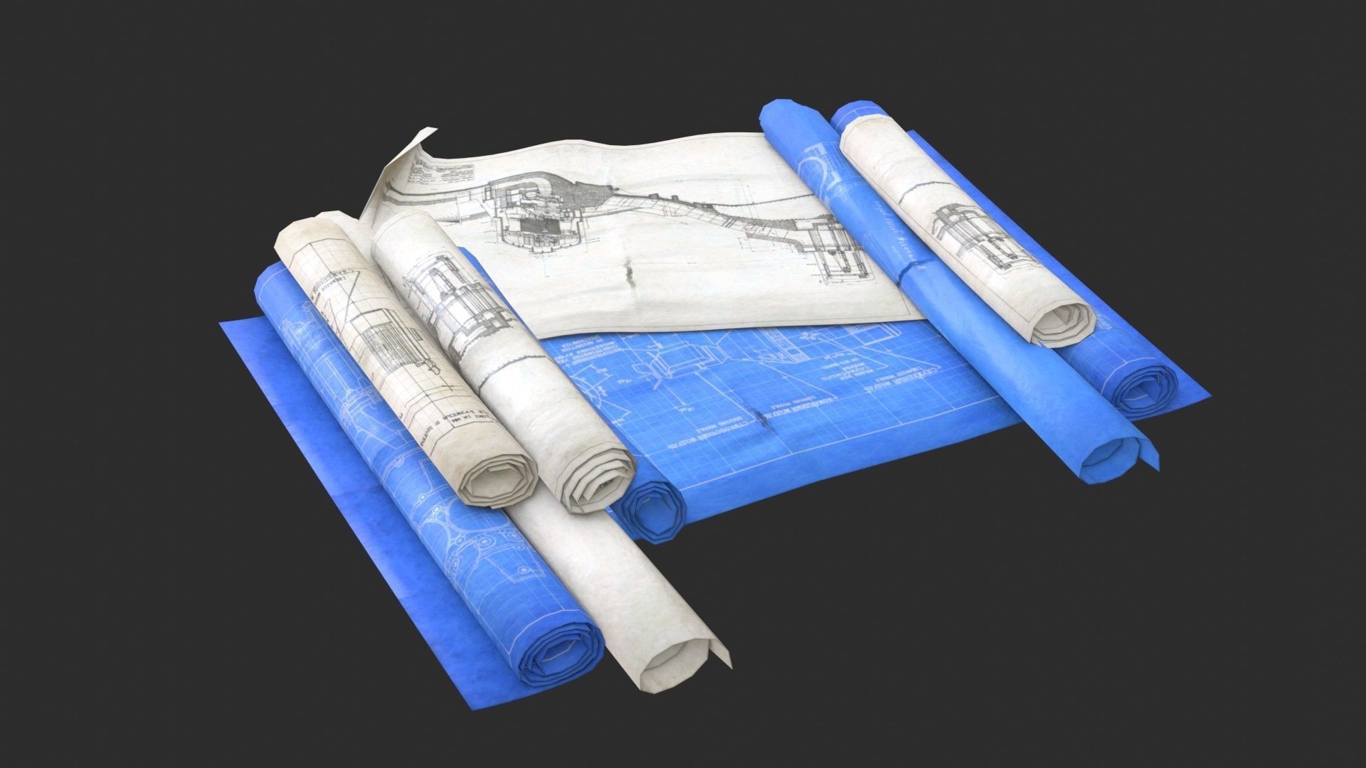 Technical Blueprints Low-poly 3D model_6