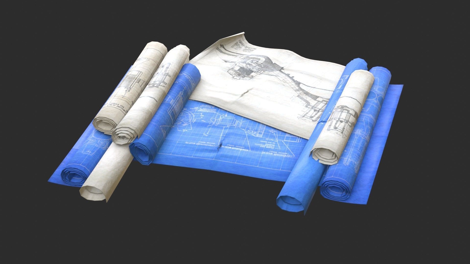 Technical Blueprints Low-poly 3D model_7