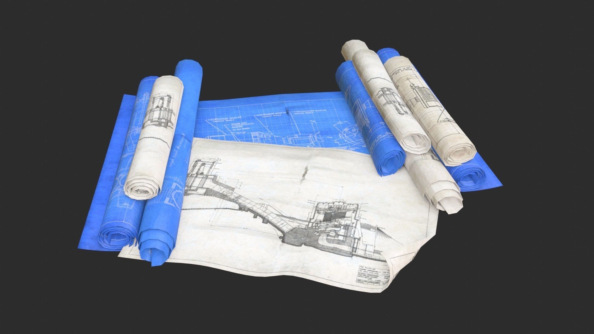 Technical Blueprints Low-poly 3D model_2