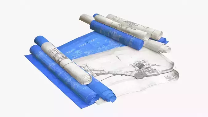 Technical Blueprints Low-poly 3D model