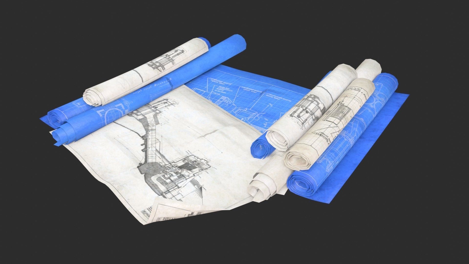 Technical Blueprints Low-poly 3D model_3