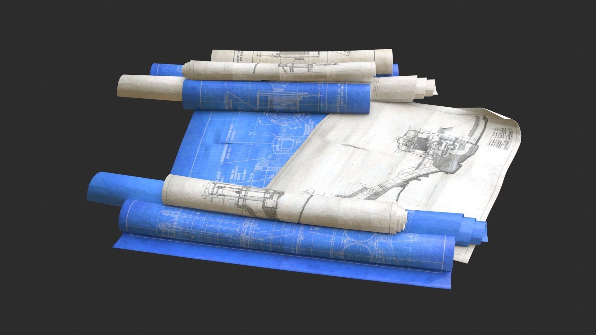 Technical Blueprints Low-poly 3D model_9