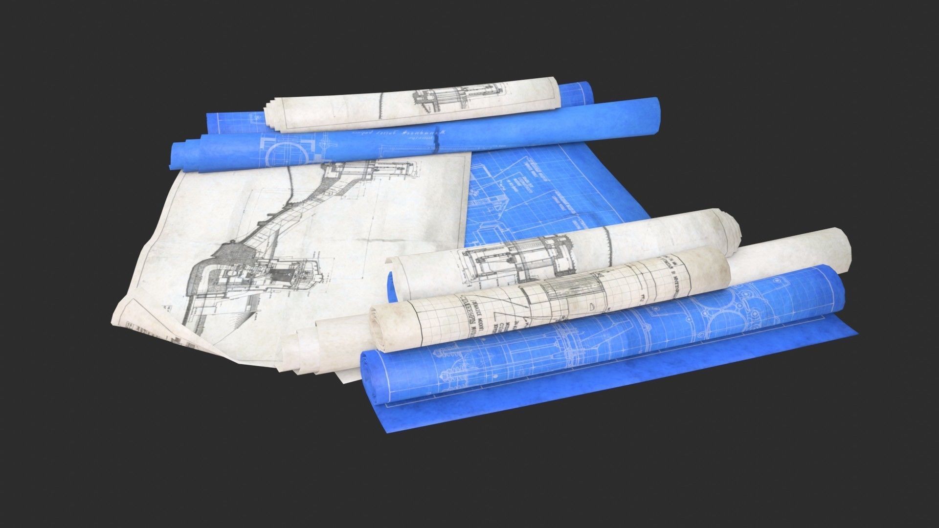 Technical Blueprints Low-poly 3D model_4