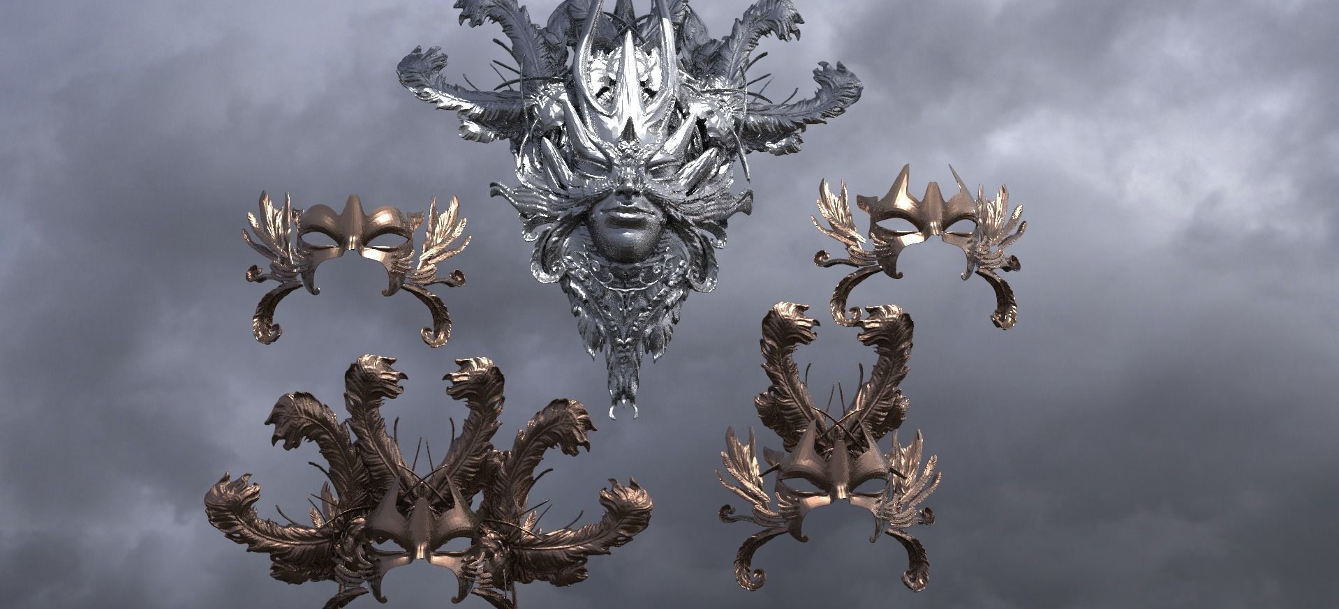 Baroque Mask and Shield Collection 5 3D model_2