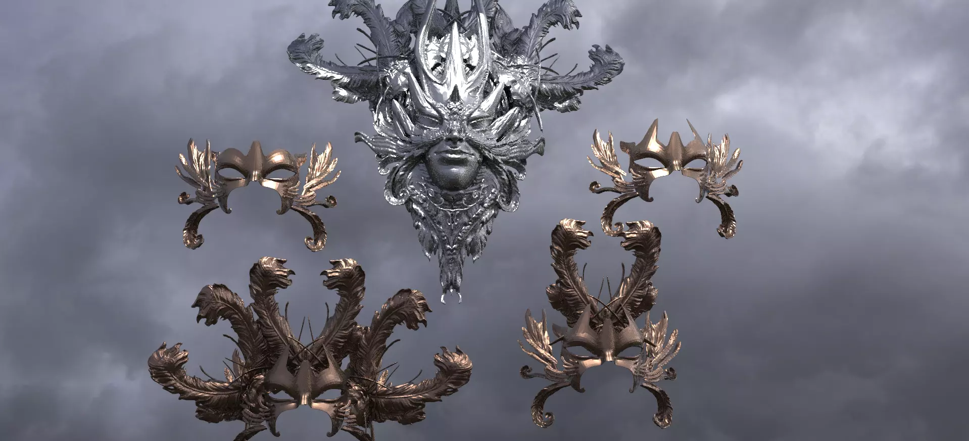 Baroque Mask and Shield Collection 5 3D model_0