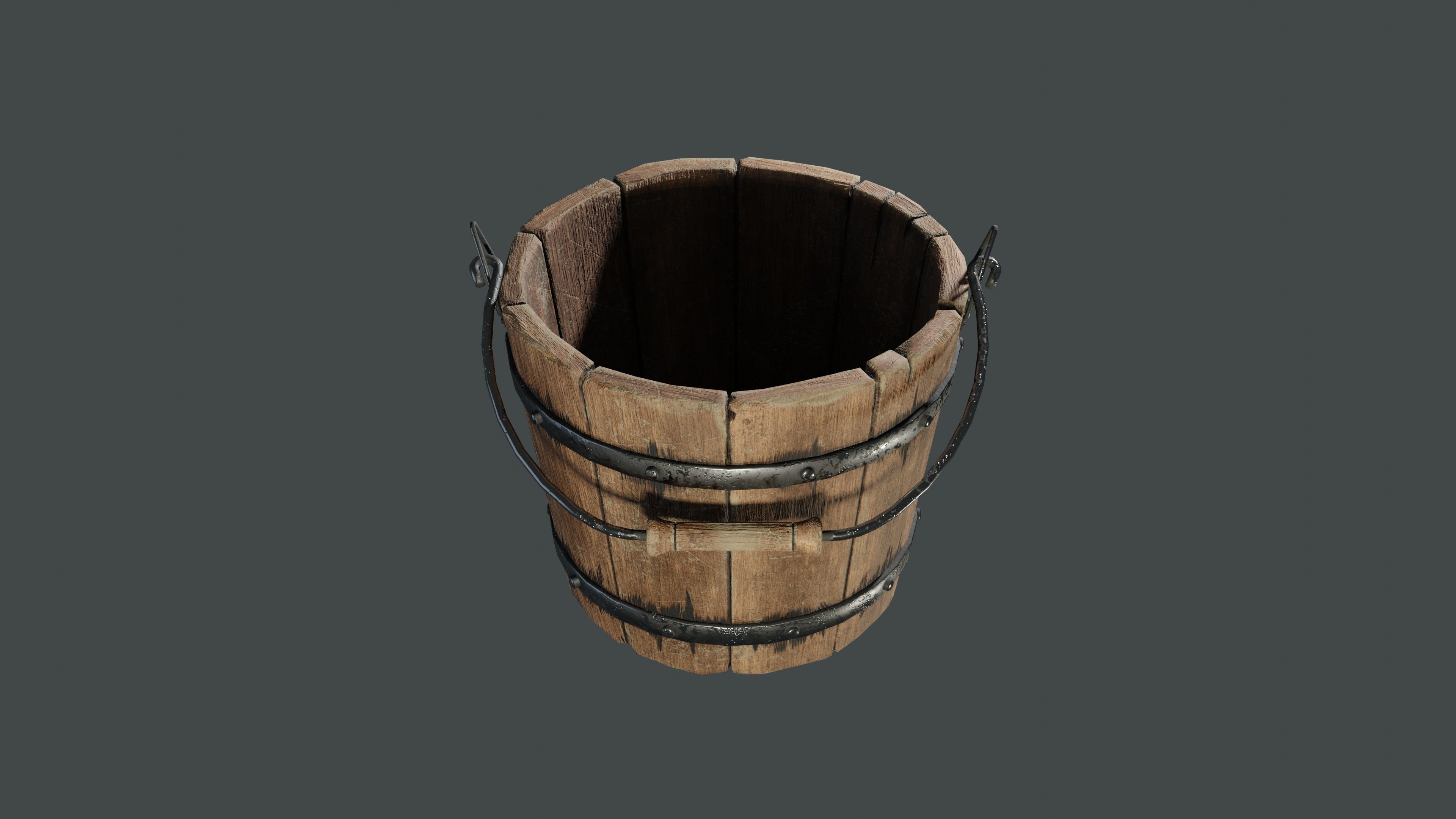 old wooden bucket  Low-poly 3D model_10