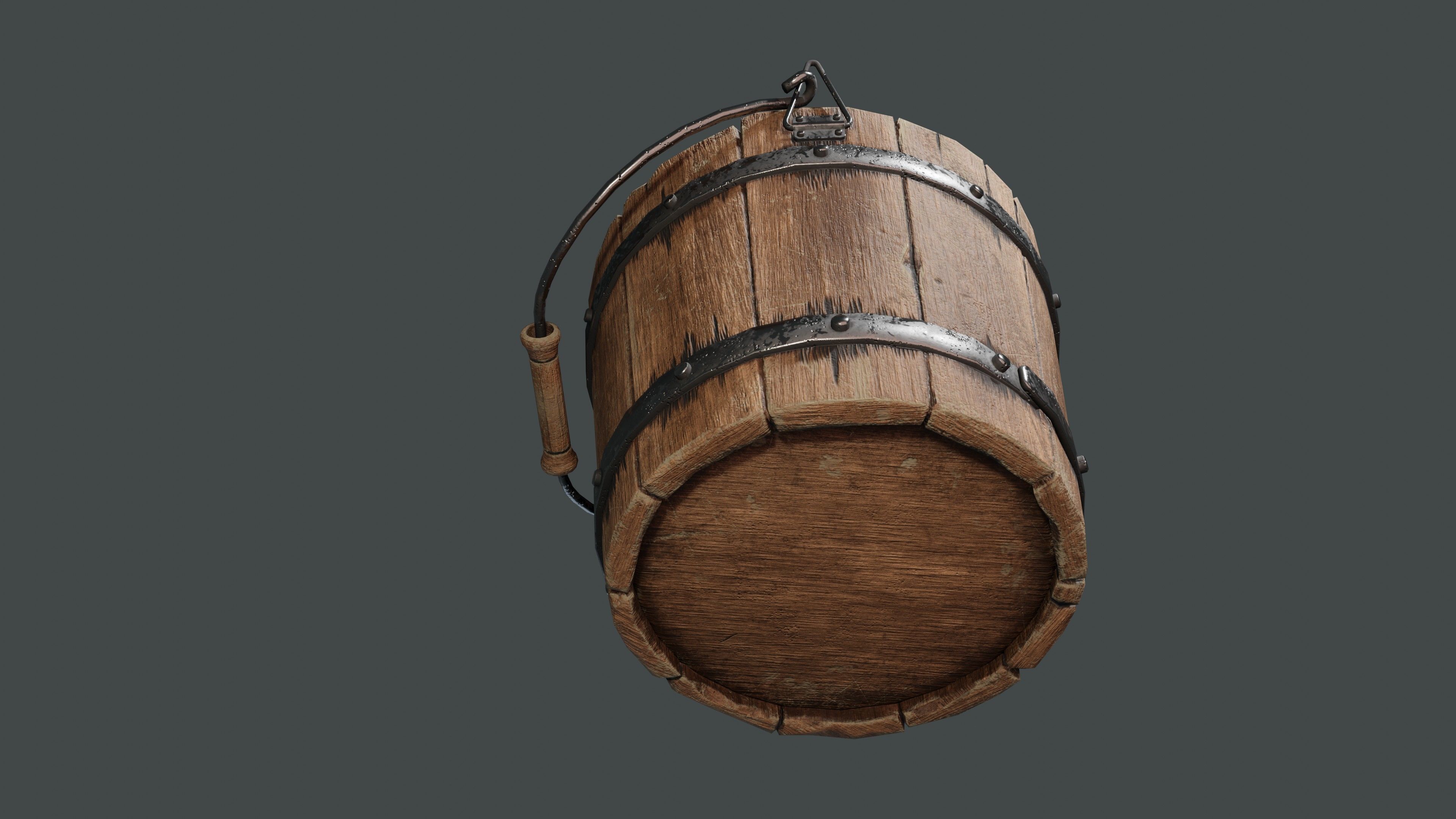 old wooden bucket  Low-poly 3D model_3