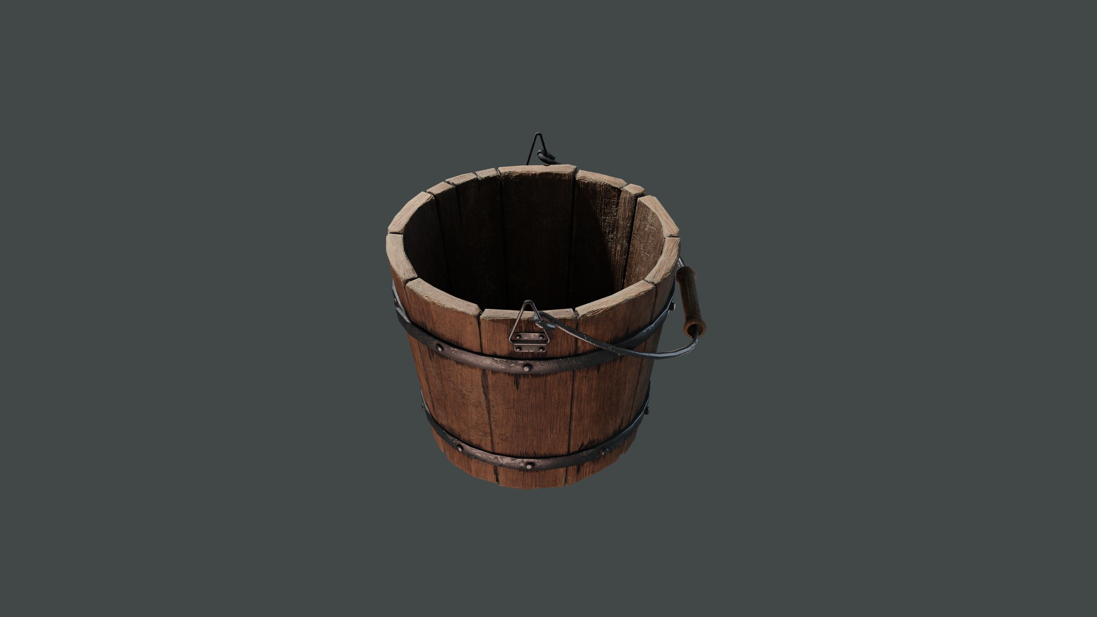 old wooden bucket  Low-poly 3D model_2