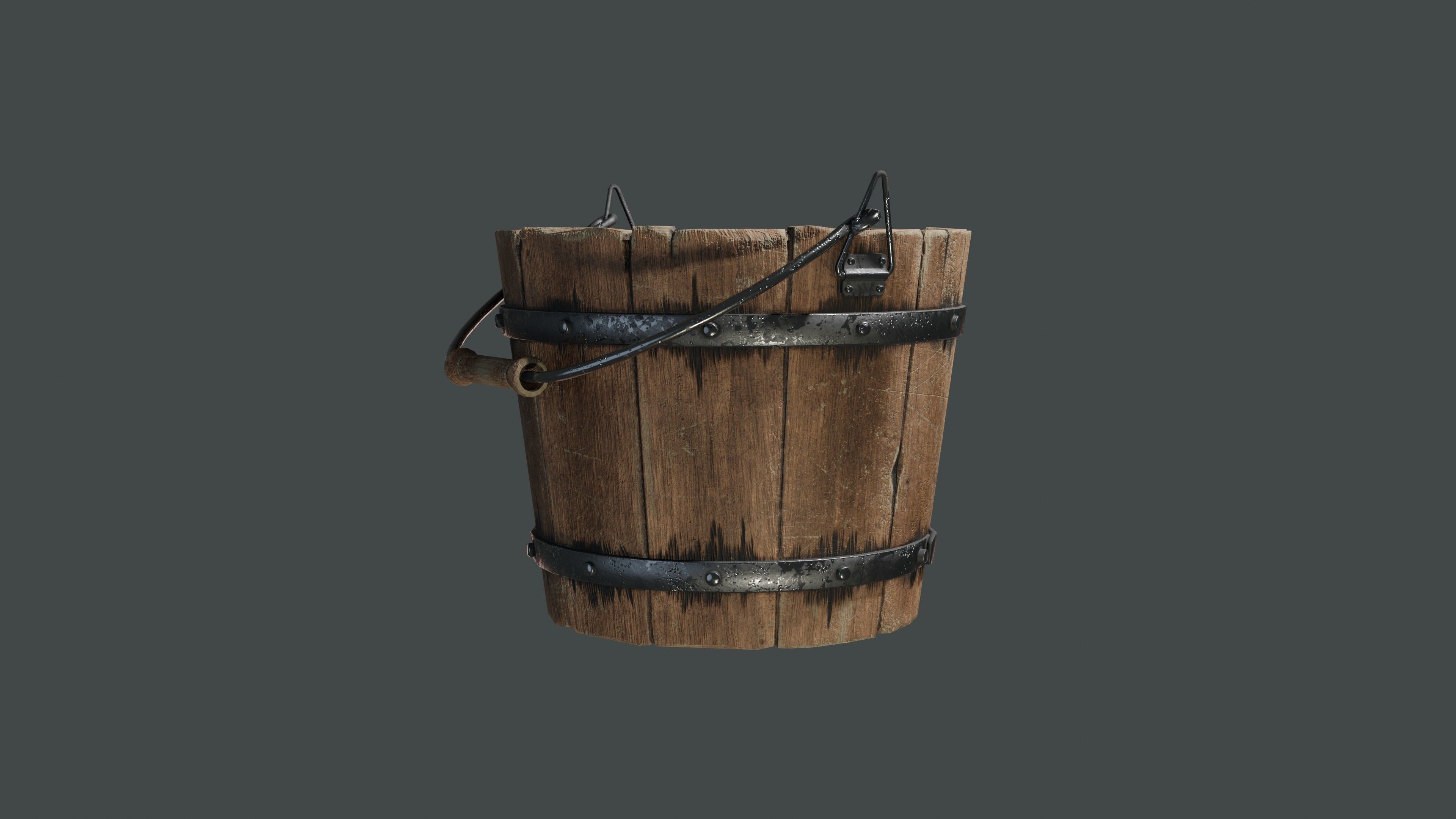 old wooden bucket  Low-poly 3D model_5