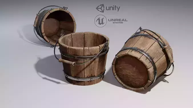 old wooden bucket  Low-poly 3D model