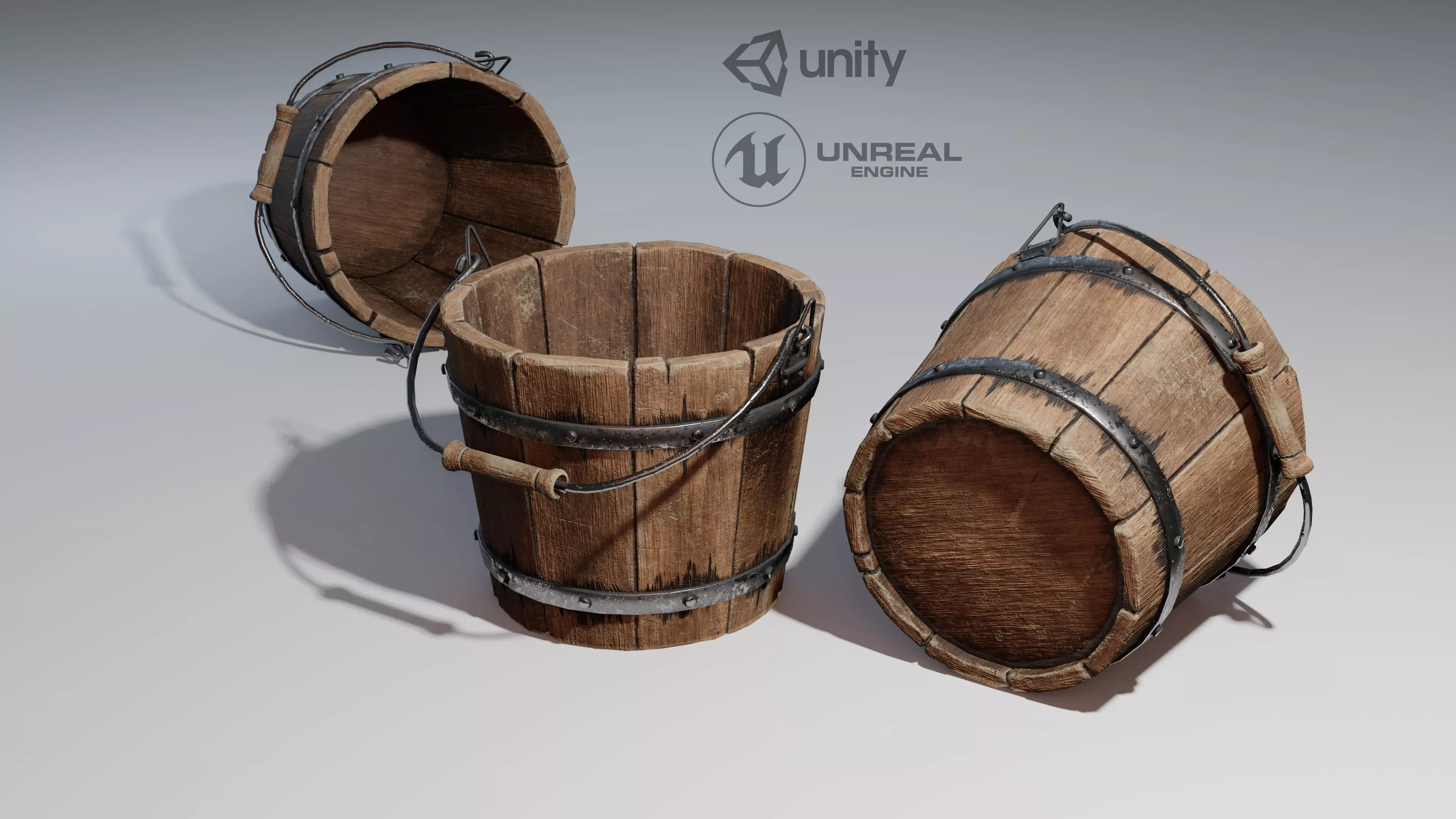 old wooden bucket  Low-poly 3D model_0