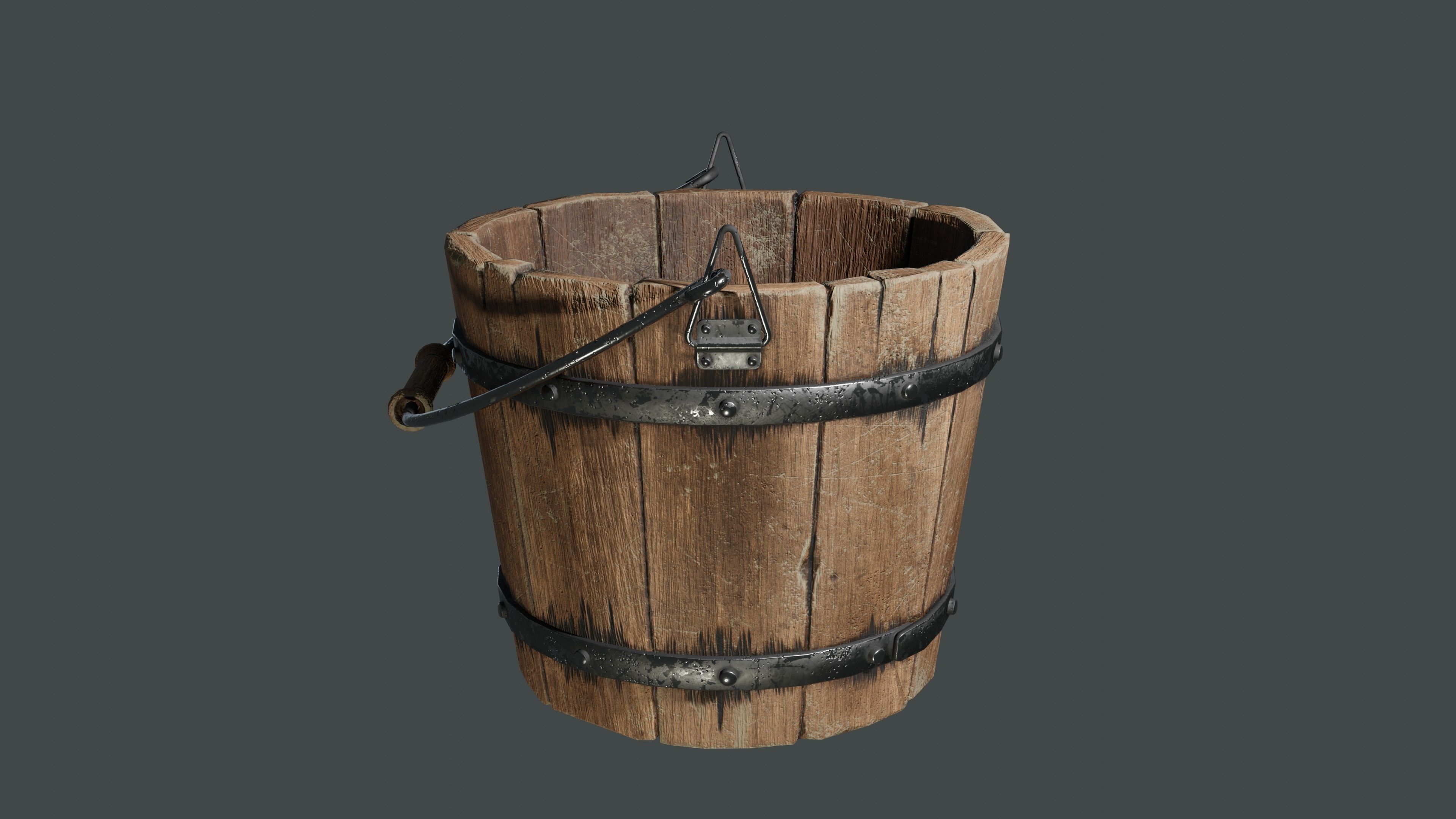 old wooden bucket  Low-poly 3D model_9
