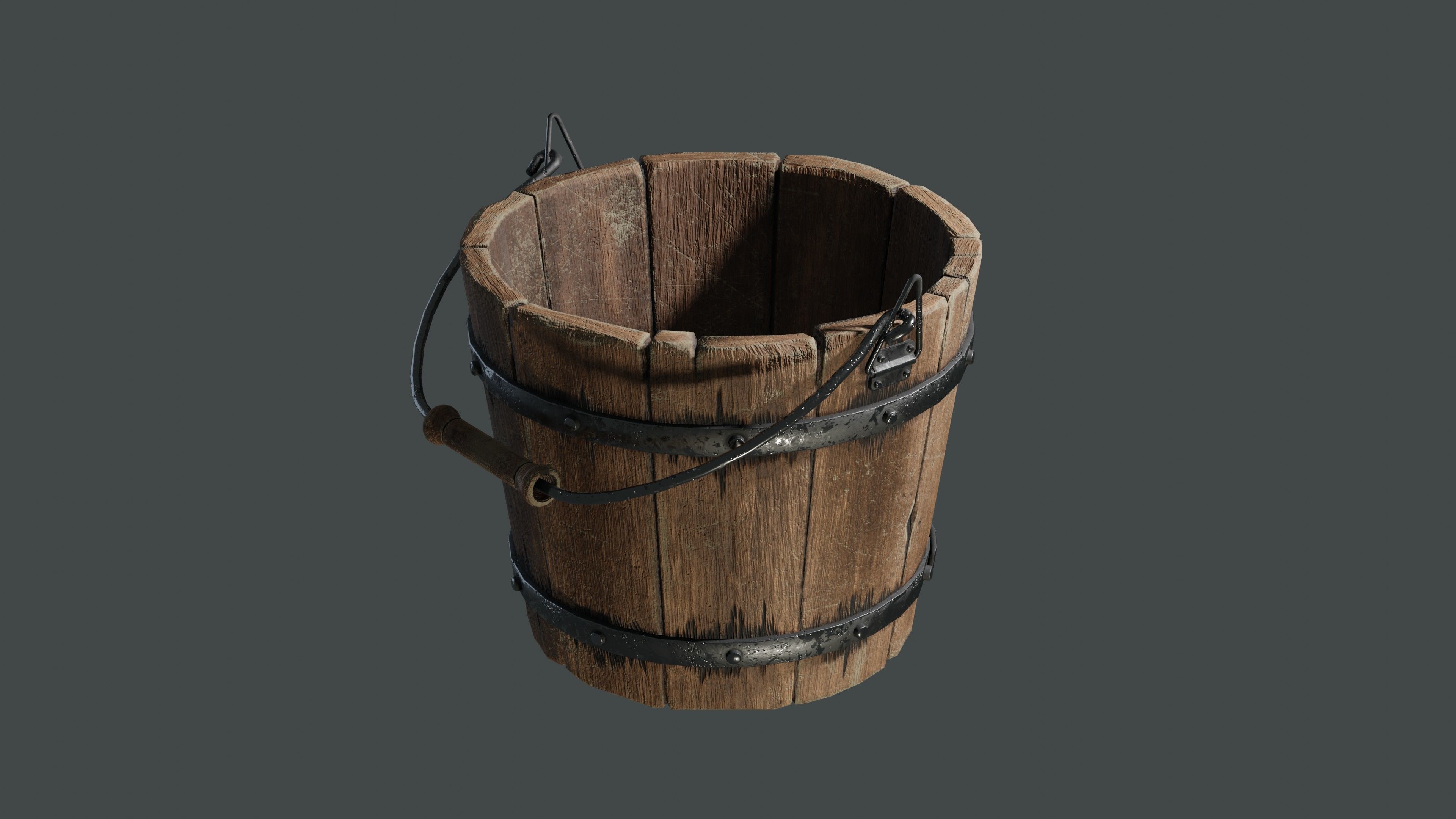 old wooden bucket  Low-poly 3D model_1