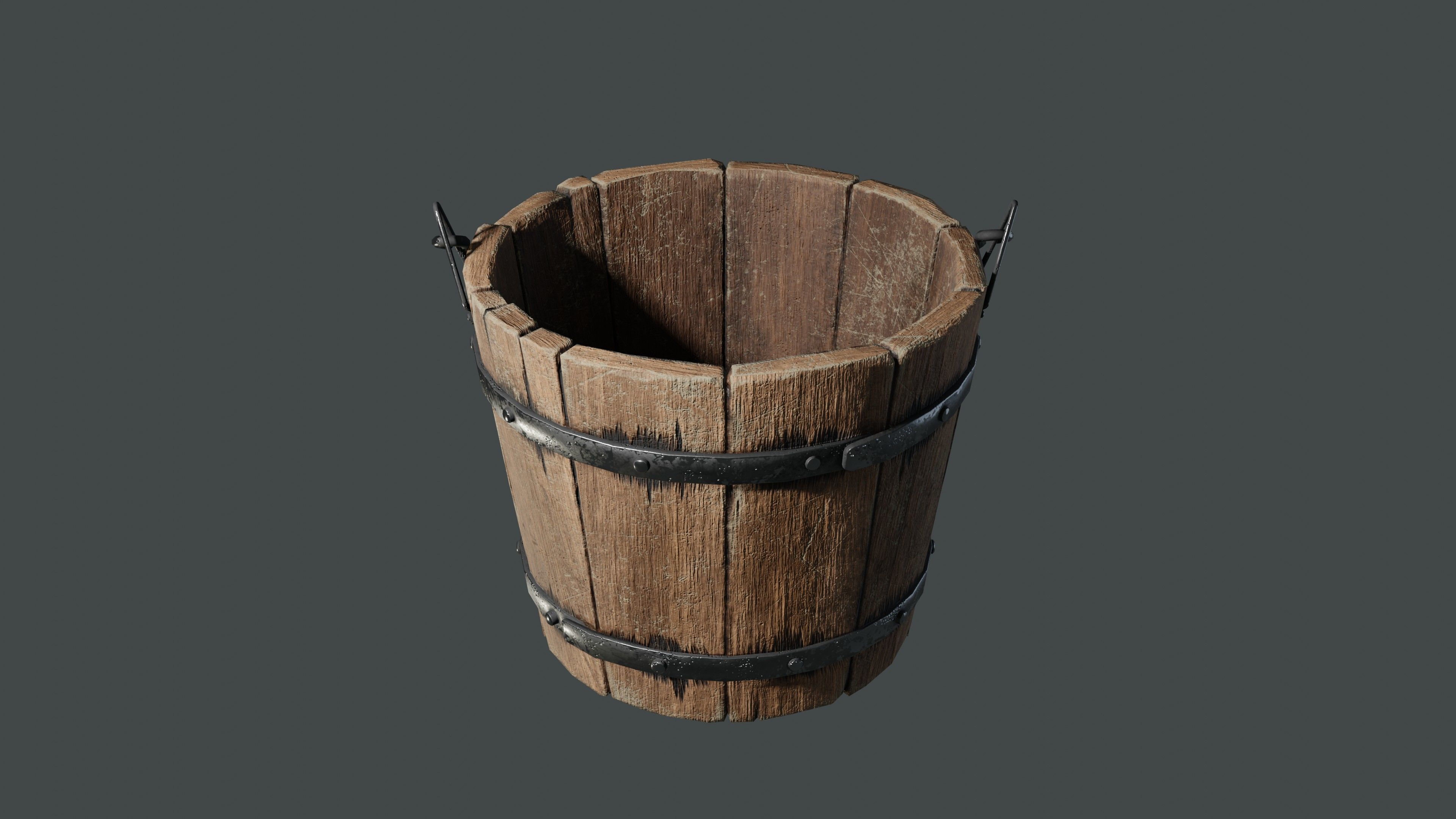old wooden bucket  Low-poly 3D model_7