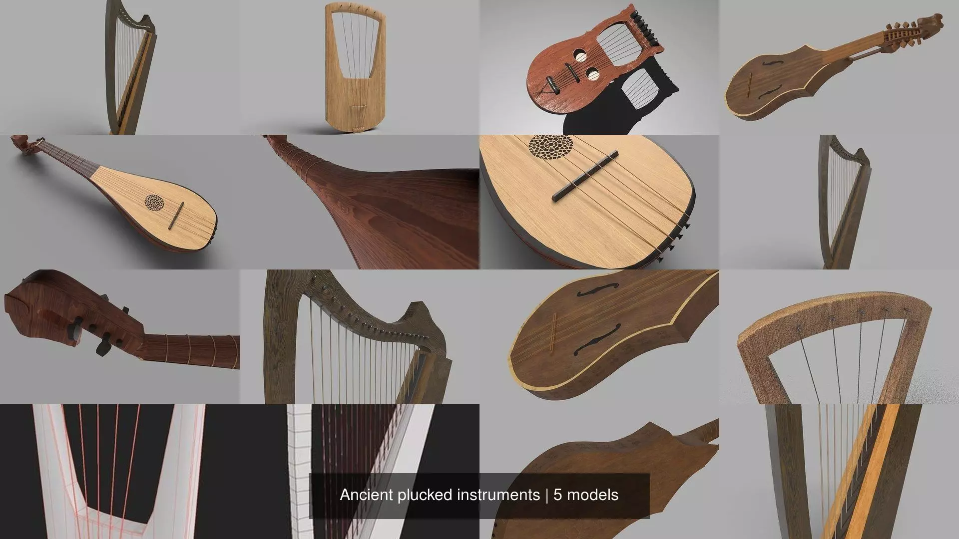 Ancient plucked instruments 3D Model Collection_1
