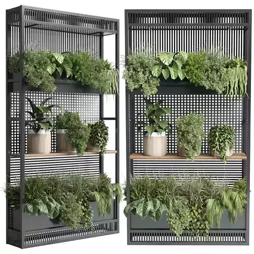 stand palnt metal vase  three wooden pots 