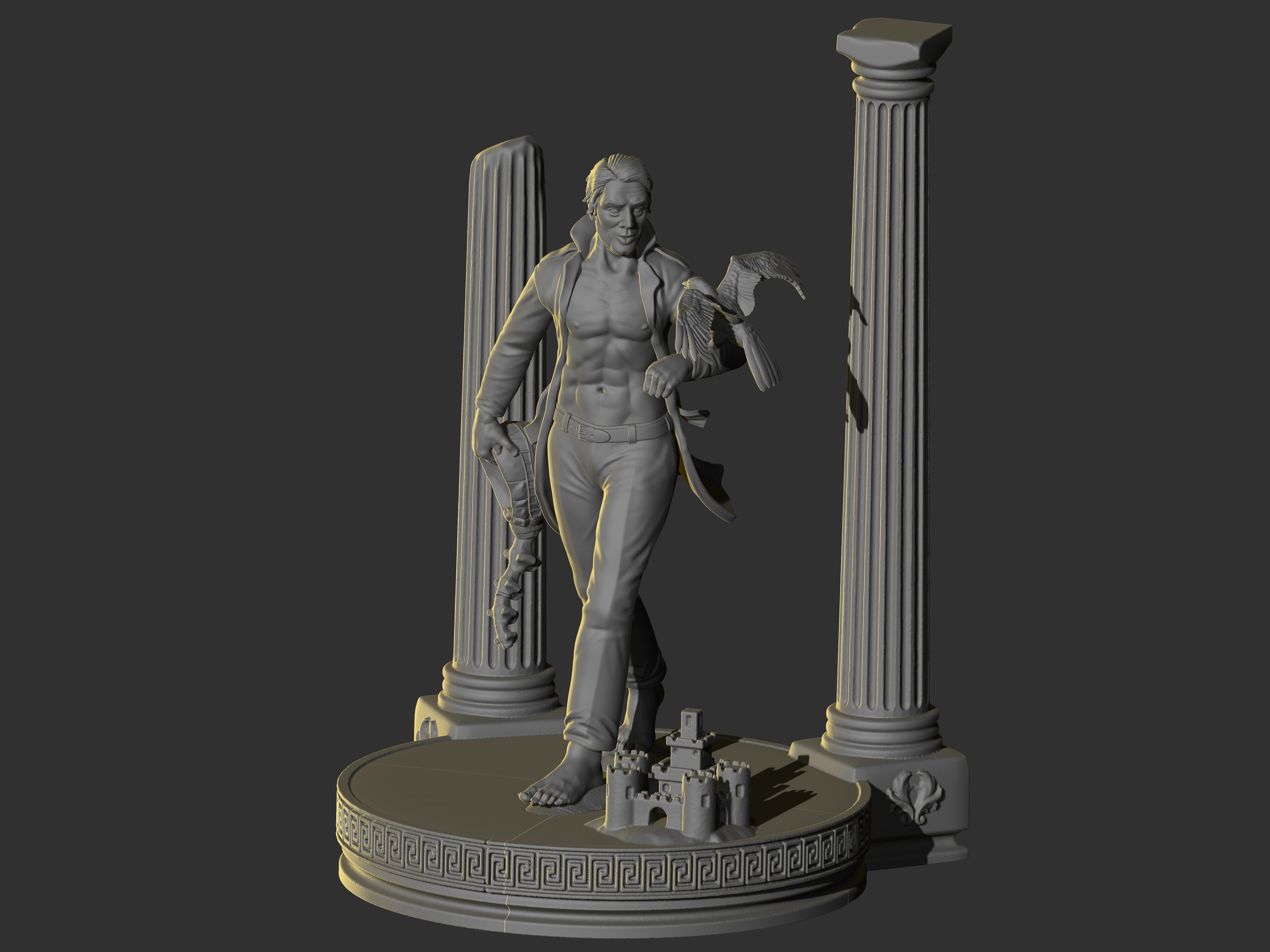 Sandman statue of man holding sword 3D print model_1