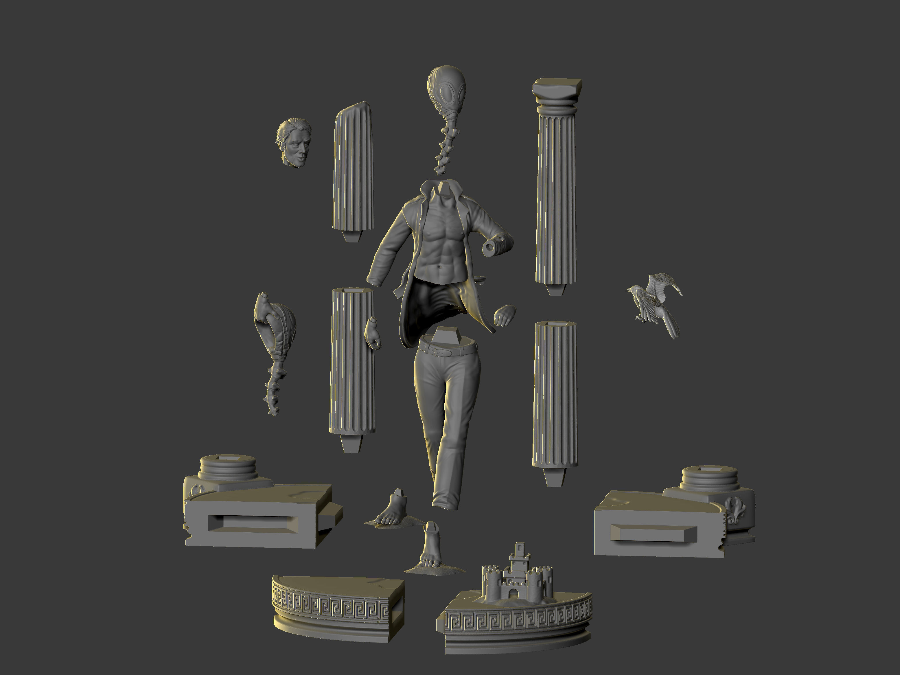 Sandman statue of man holding sword 3D print model_6