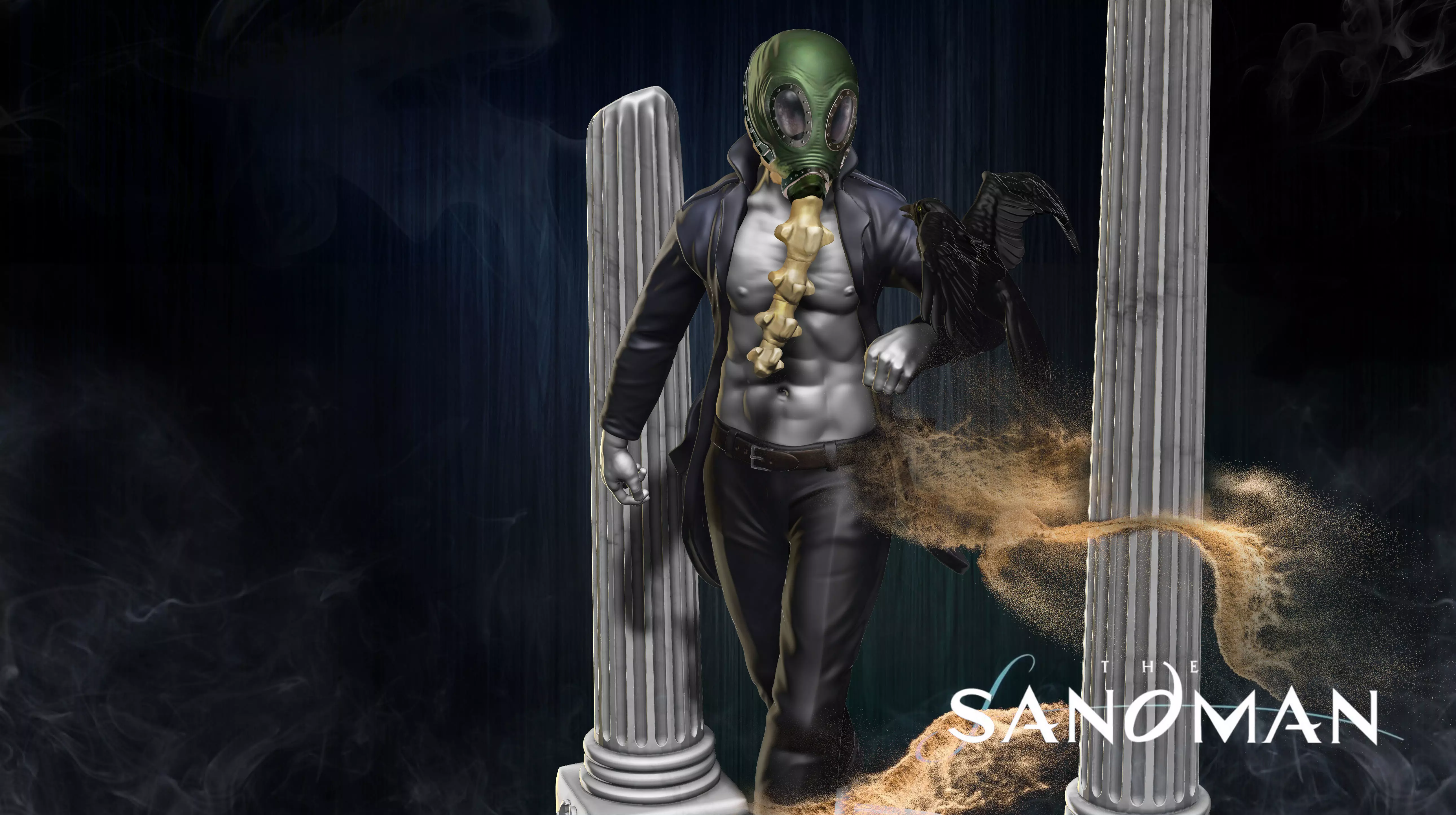 Sandman statue of man holding sword 3D print model_0