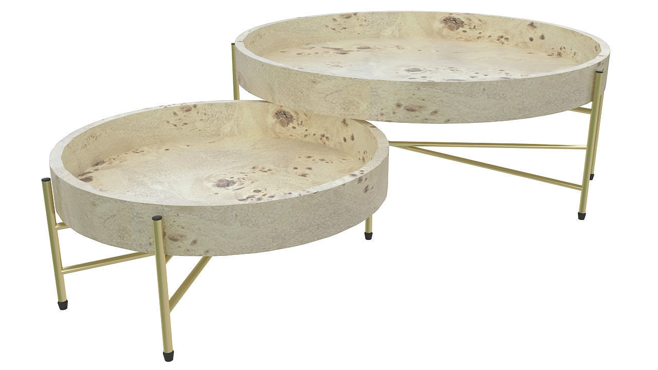 Wooden table golden legs 3D model_2