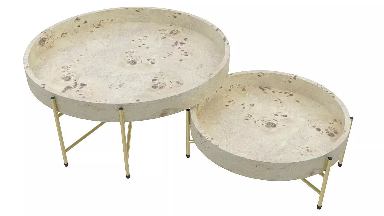 Wooden table golden legs 3D model_0