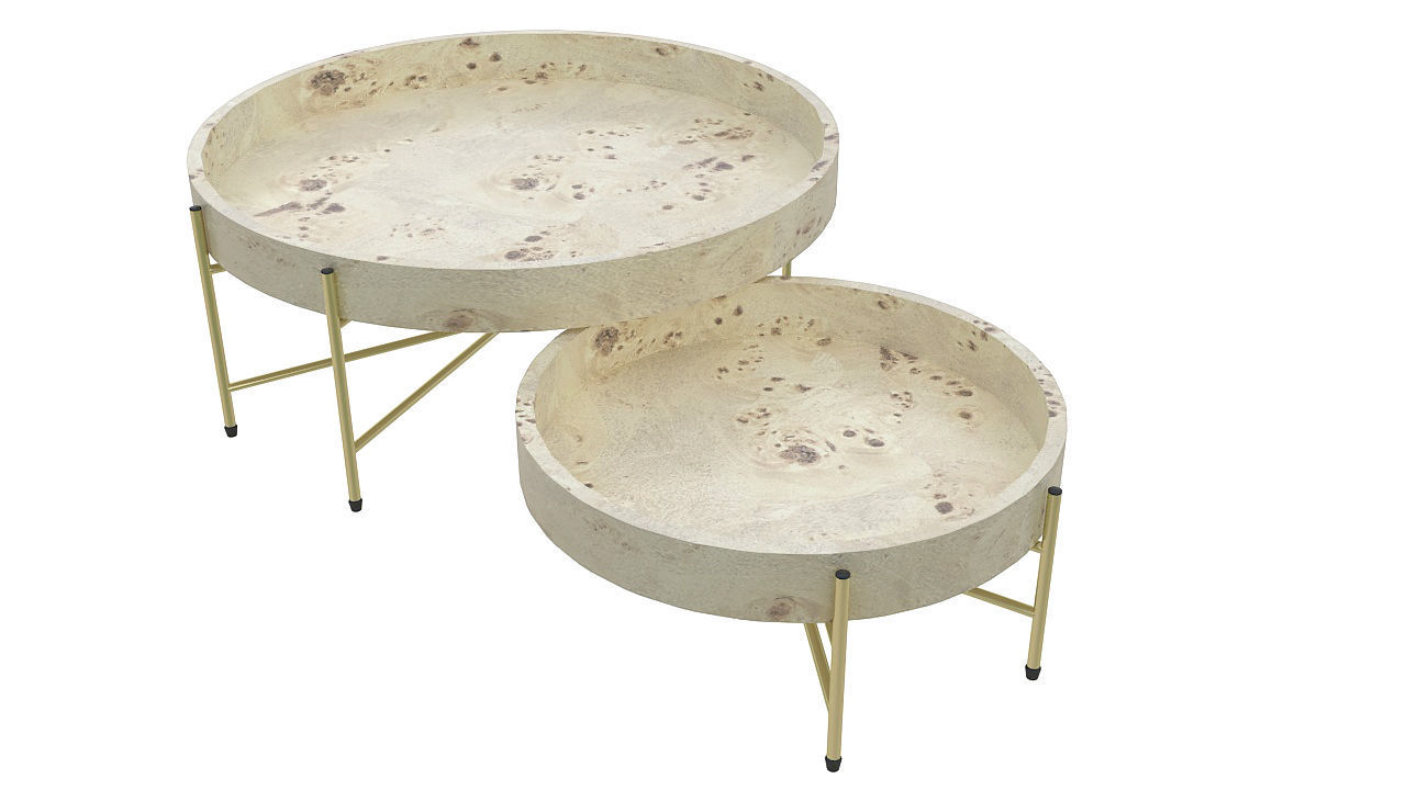 Wooden table golden legs 3D model_1