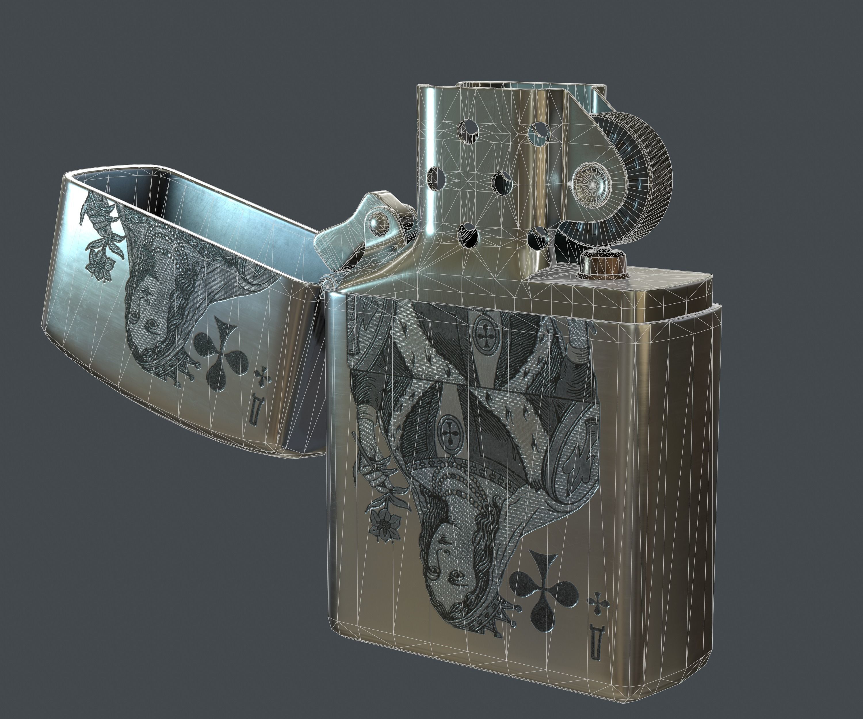 Zippo lighter - queen of spades Low-poly 3D model_5