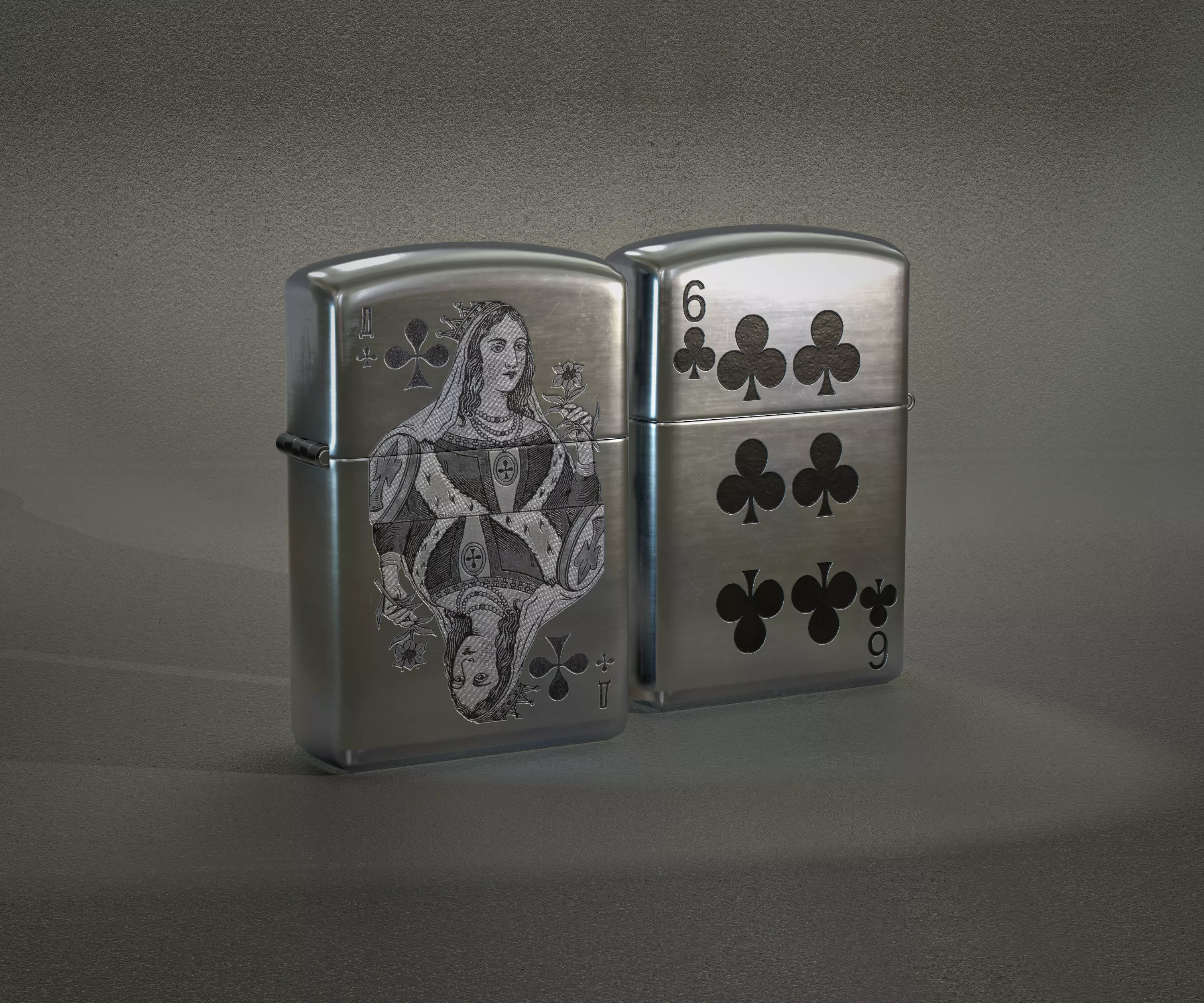 Zippo lighter - queen of spades Low-poly 3D model_0