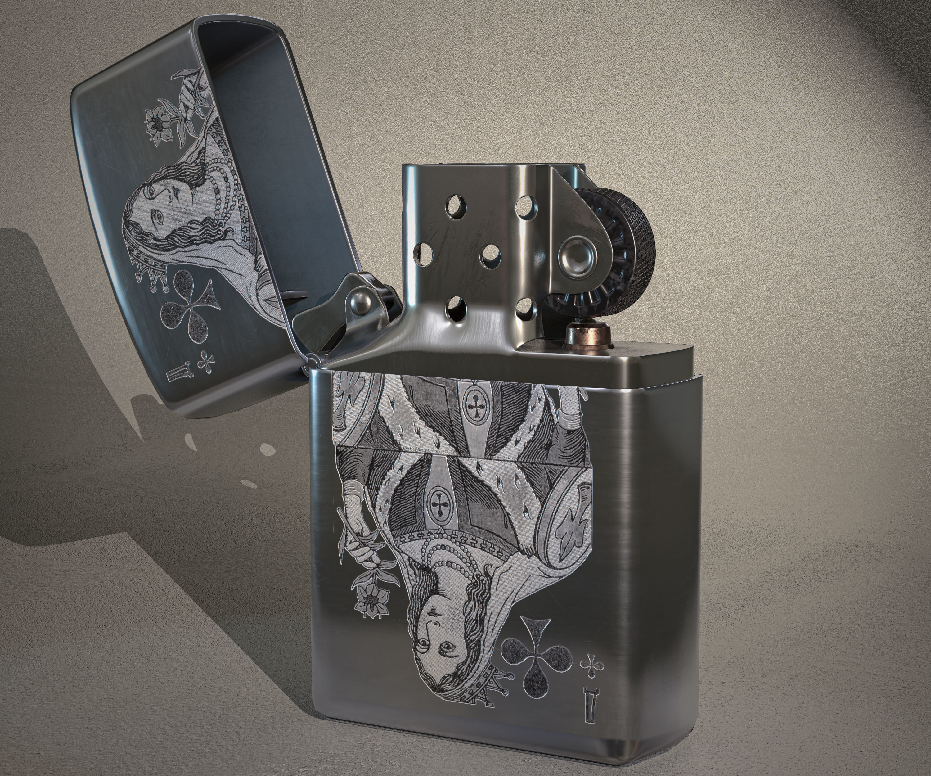 Zippo lighter - queen of spades Low-poly 3D model_2