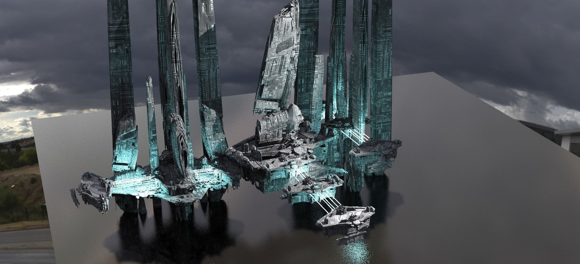 Halo Inspired Skyline Kitbash 3D model_1