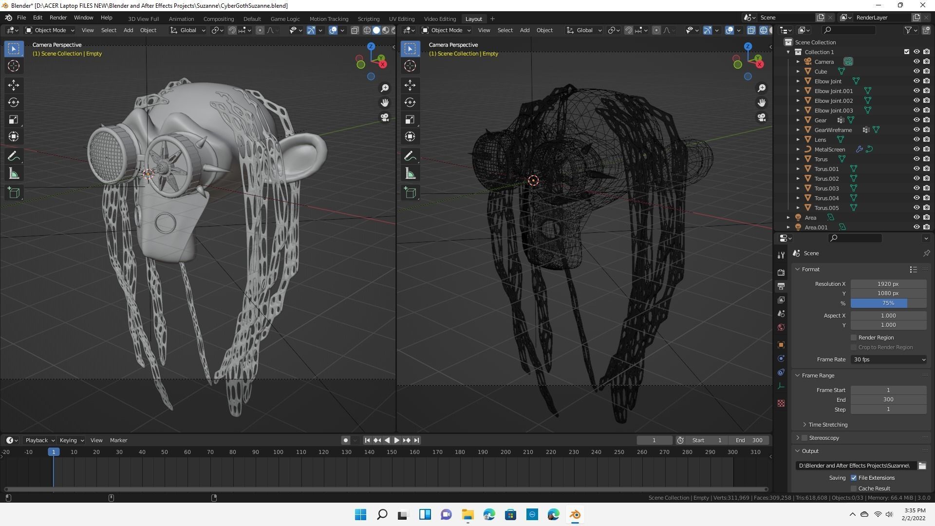 Blender Suzanne Cyber Punk Goth 3D model_3