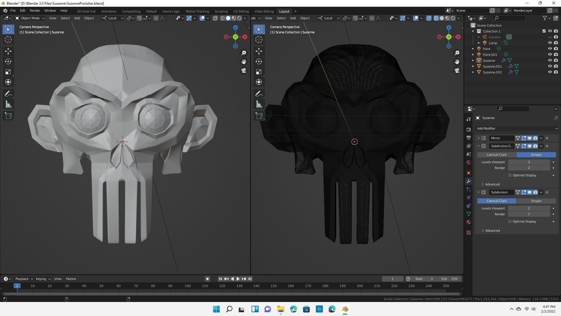 Blender Suzanne Punisher 3D model_2