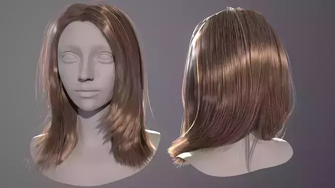 Realtime Long Hairstyle - Game Ready  Low-poly 3D model