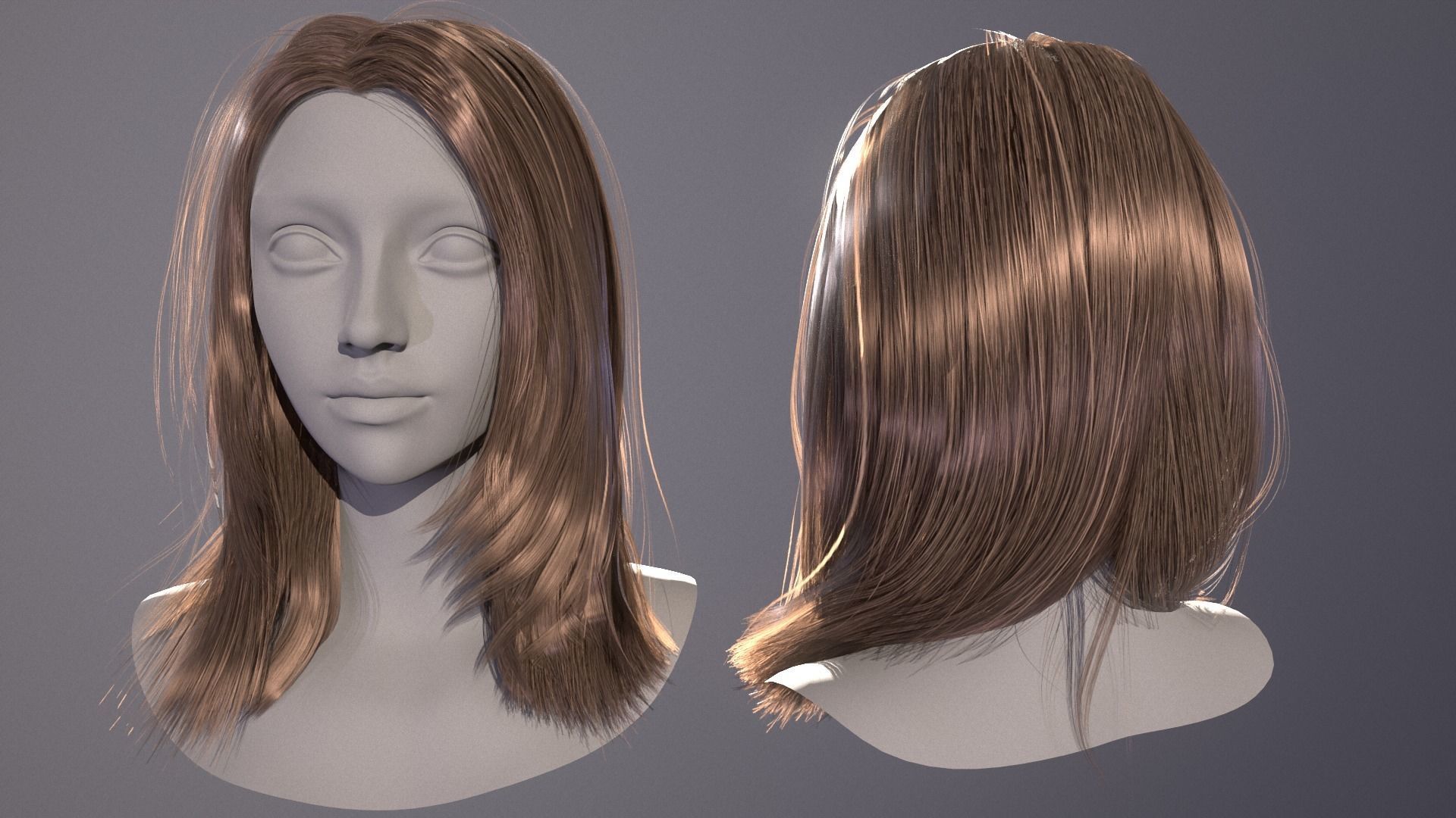 Realtime Long Hairstyle - Game Ready  Low-poly 3D model_8