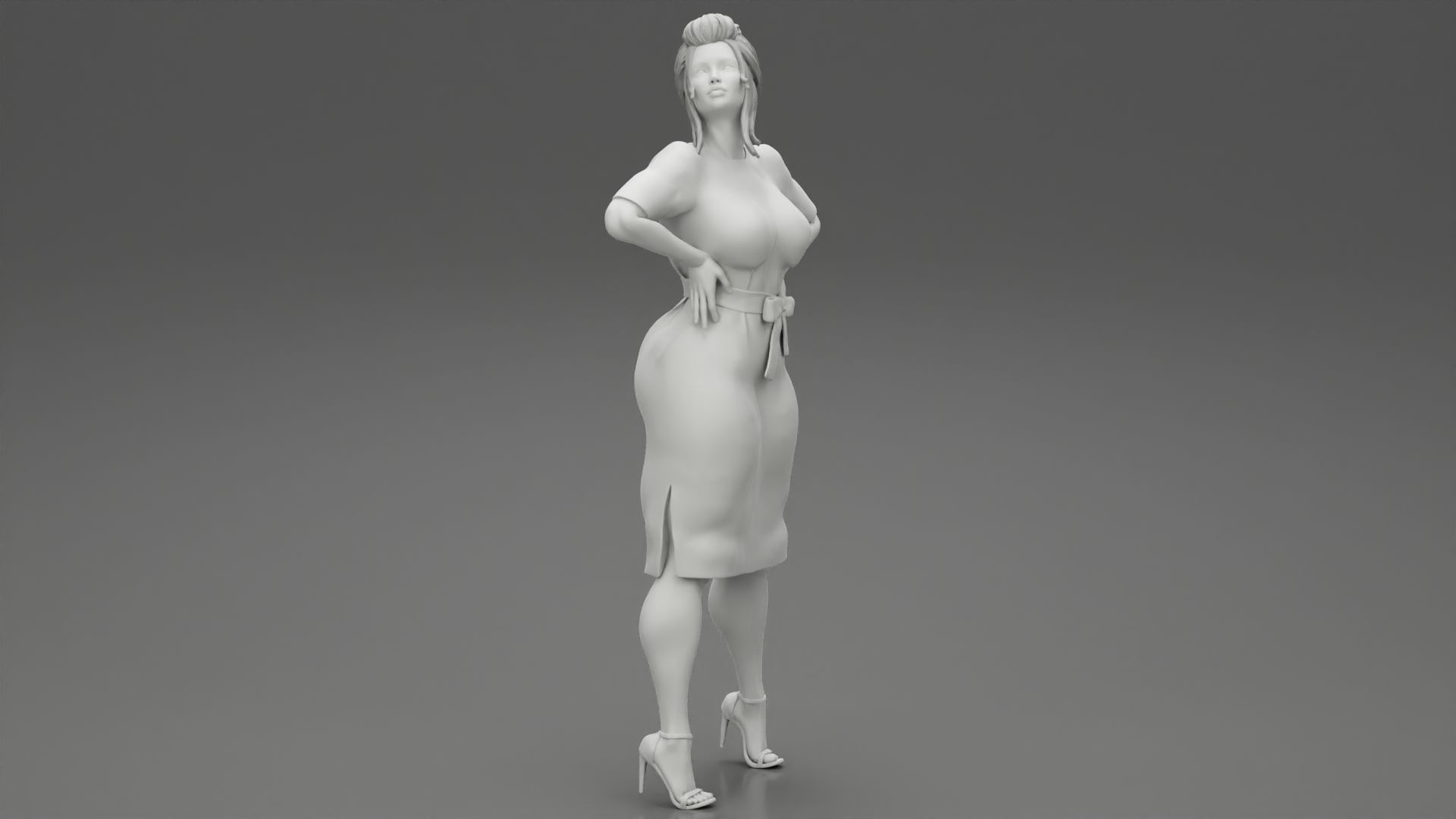 Business woman Standing with Hands on Hips 3D print model_3