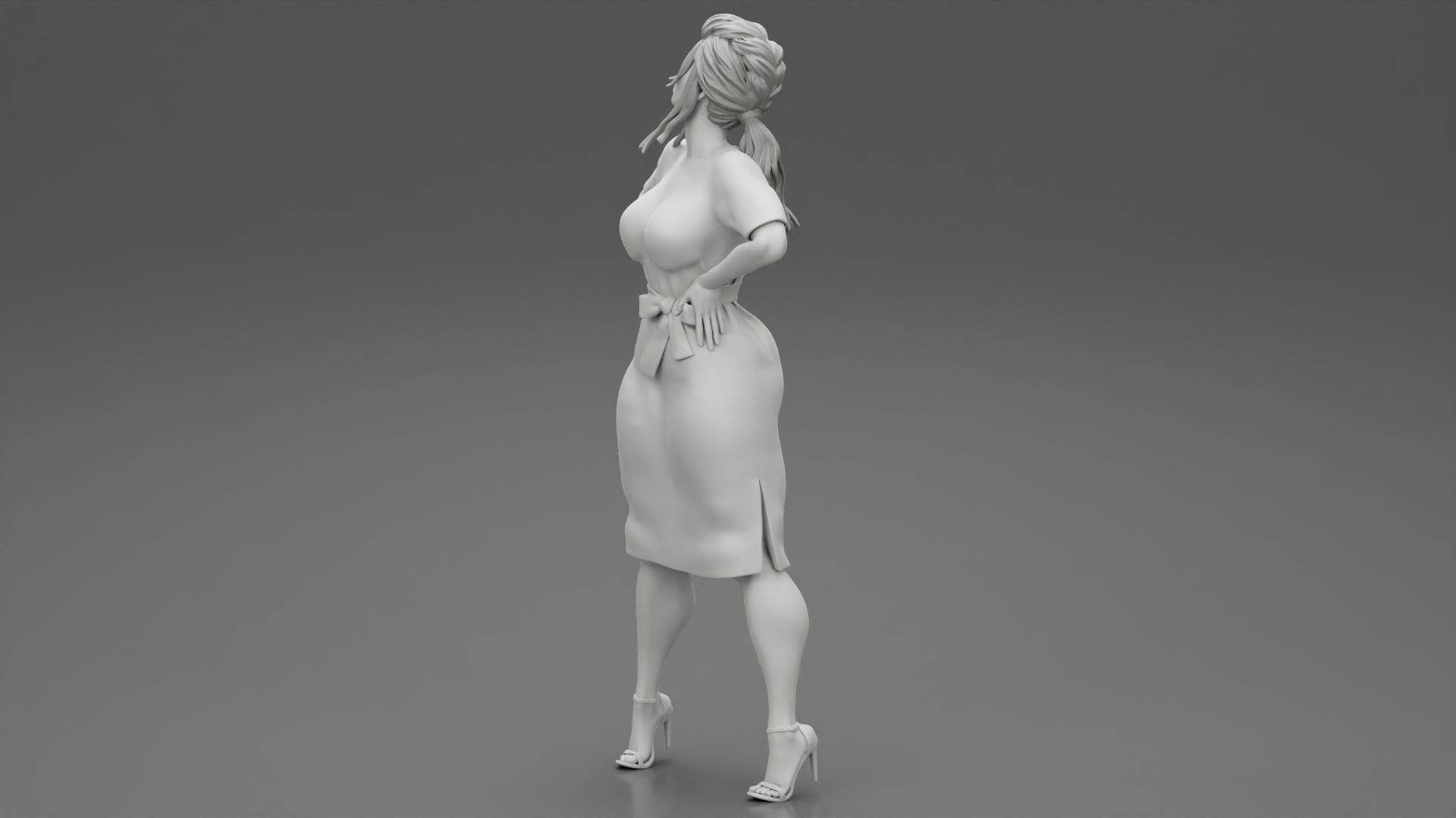 Business woman Standing with Hands on Hips 3D print model_11