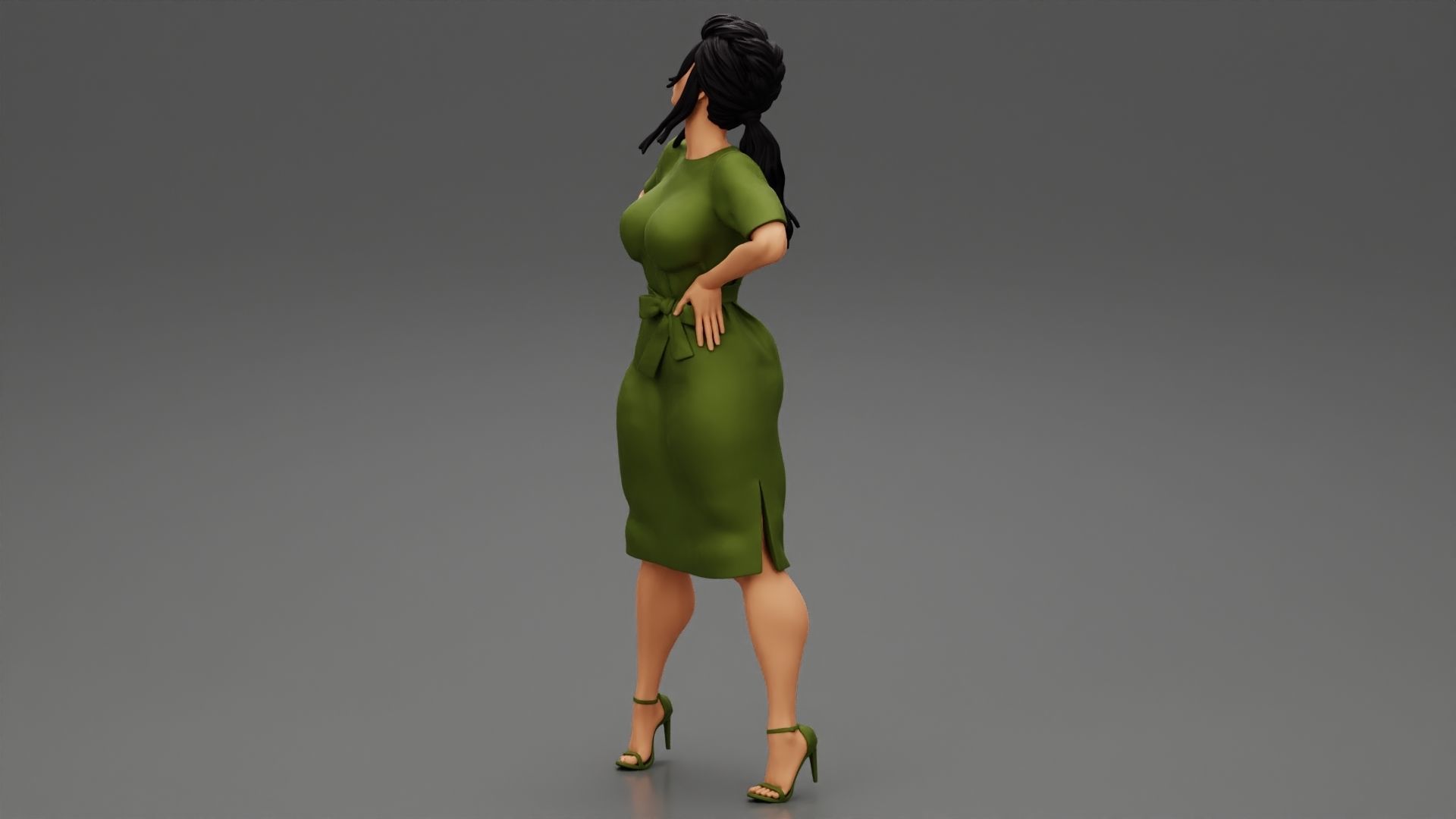 Business woman Standing with Hands on Hips 3D print model_10