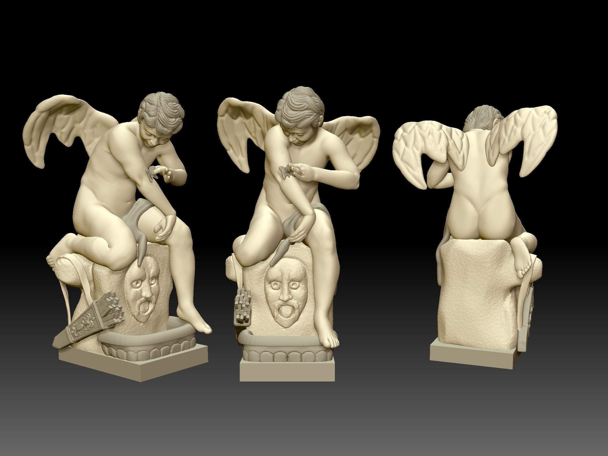 Cupid with Butterfly sculpture statue decorative 3D print model_8