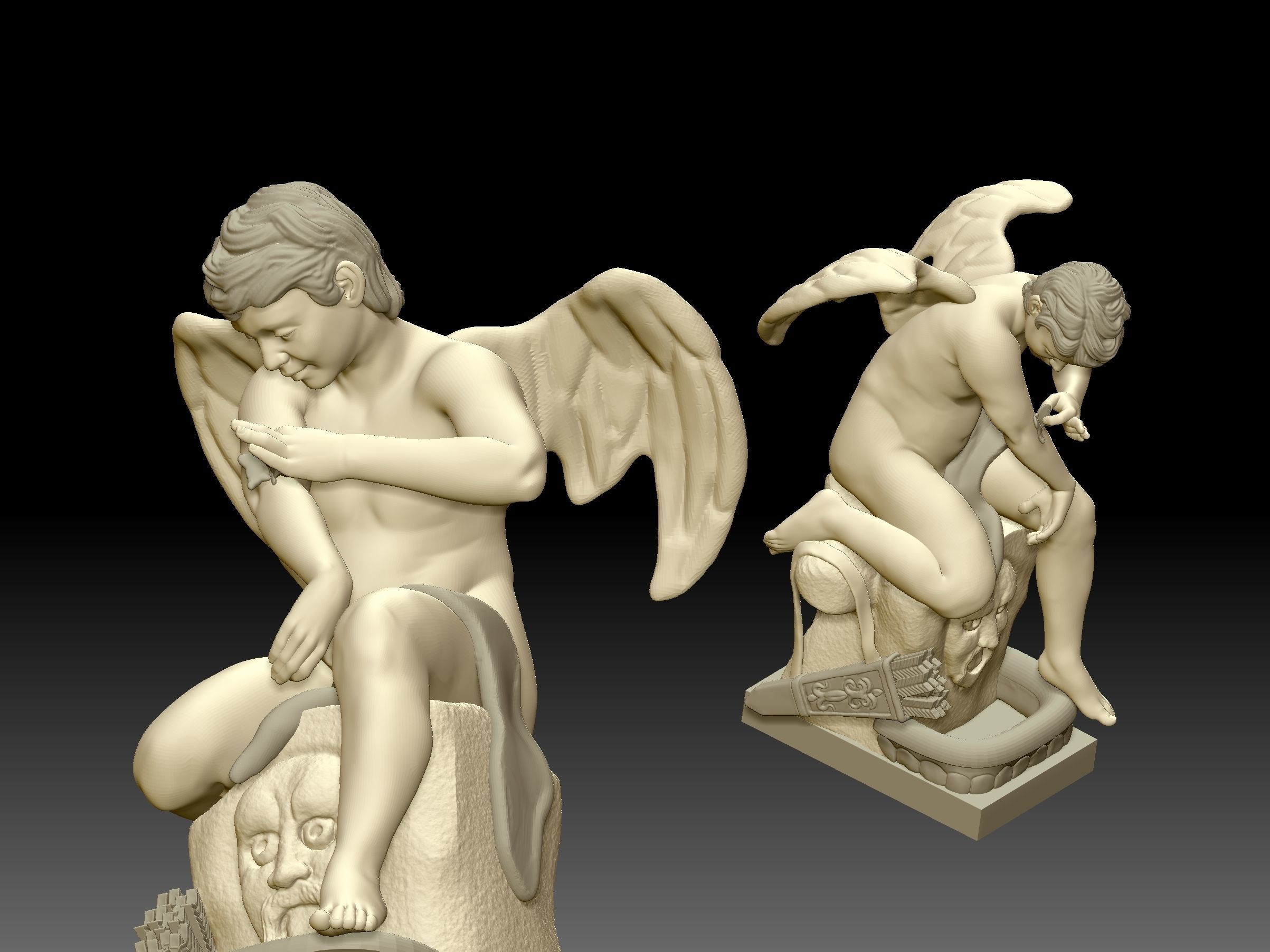 Cupid with Butterfly sculpture statue decorative 3D print model_7